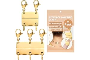 Bonison Necklace Layering Clasp - 18K Gold Plated Multiple Necklace Clasp Set, Magnetic Chain Separator & Extender for Women, Double & Triple Closure for Layering(2 PCS/Gold)