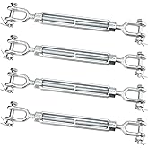 TAICHEUT 4 Pack M12 Galvanized Steel Turnbuckle, 1/2 Inch Heavy Duty Jaw and Jaw Turnbuckle, Weather Resistant Forged Turnbuckle for Tension Cable, Rope, Chain, 2200 lbs Working Load