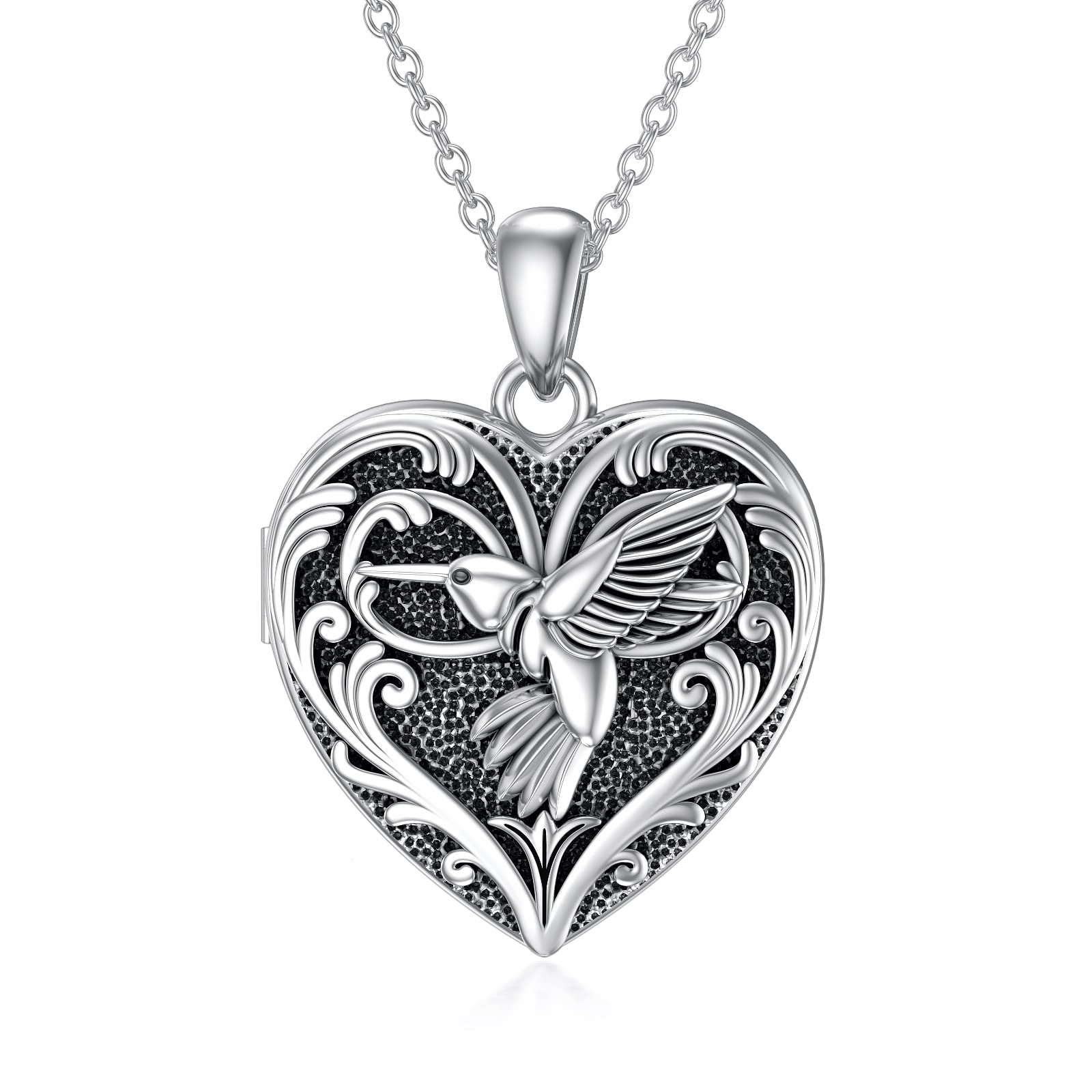SOULMEET 925 Sterling Silver Heart Shaped Hummingbird Bird Locket Necklace That Holds Pictures Photo Animal Personalized Locket Necklace