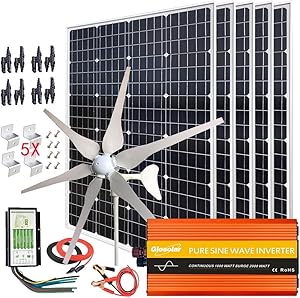 1000W Solar & Wind Power Kits Home Off-Grid System for Charging 12V Battery:400W Wind Turbine Generator + 600W Mono Solar Panel + Hybrid Charge Controller+ 1000W 12V Inverter+Accessory