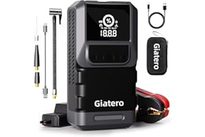 Giatero Q13 4000A Portable Car Jump Starter with Air Compressor 150PSI, Jump Start Battery Pack(10.0L Gas/8.0L Diesel), 12V Jump Box with 3 Modes Flashlight & Jumper Cable, LCD Display Power Bank