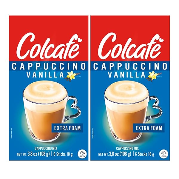 COLCAFE INSTANT FRENCH VANILLA CAPPUCCINO, 6 STICKS PER PACK, PACK OF 2