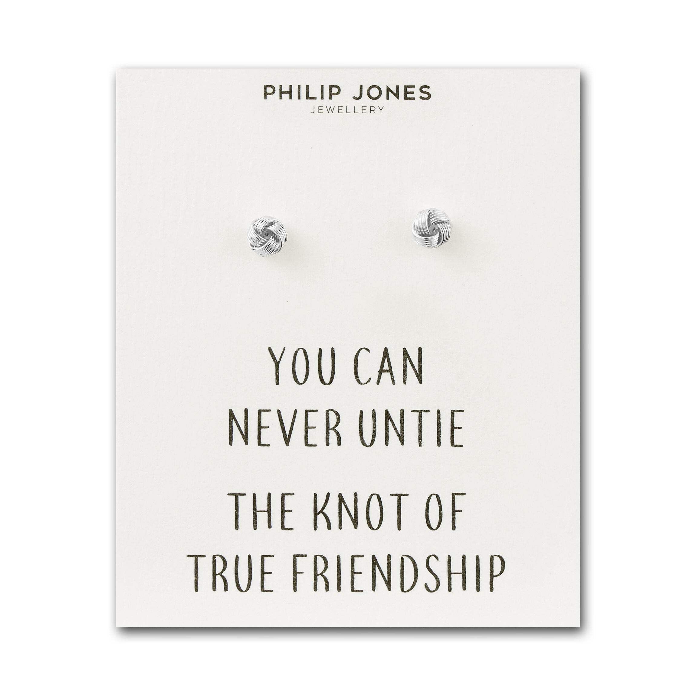 Philip Jones Silver Plated Love Knot Earrings with Quote Card