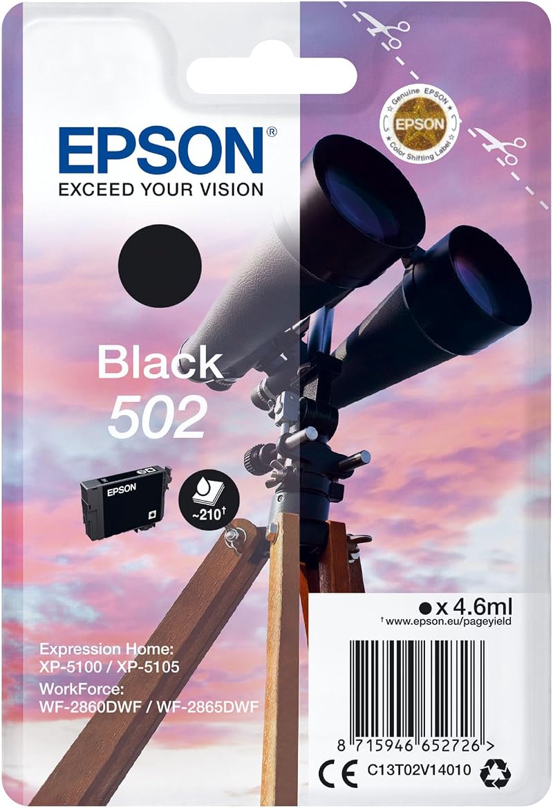 Epson 502 Black Ink Cartridge Genuine for XP-5100 XP-5105 WF-2860 WF-2865