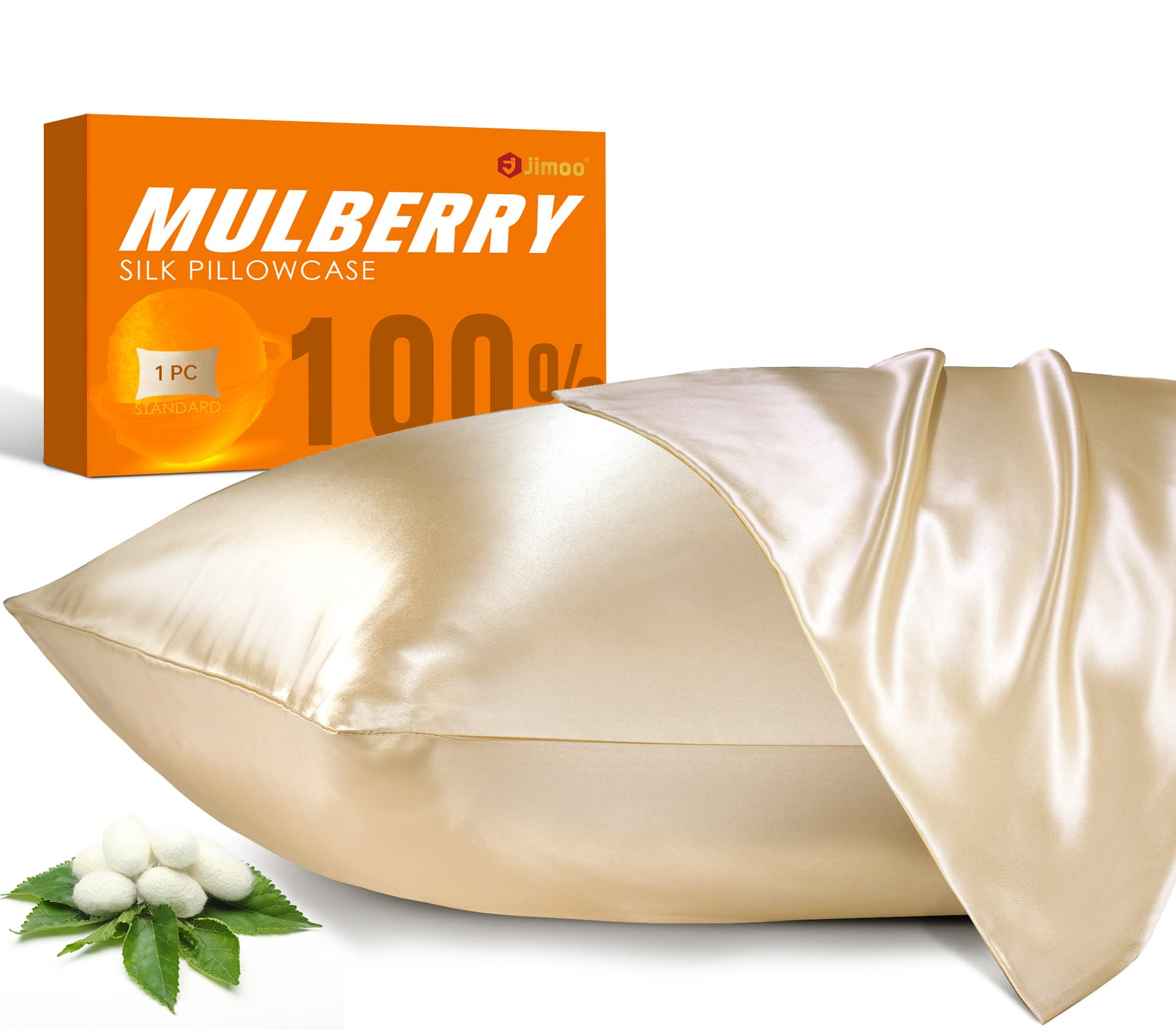 Photo 1 of 100% Mulberry Silk Pillowcase for Hair and Skin, 22 Momme Pure Natural Silk Pillow Case Both Sided with Zipper, Pillow Cover for Women Mom Men (Beige, Standard 20''×26'')