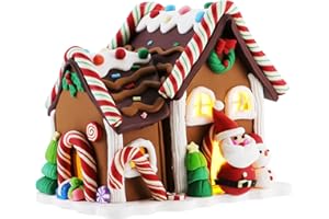 QCBF Battery Powered Christmas Cottage LED Gingerbread House Desktop Decoration Home Ornaments Christmas Decoration