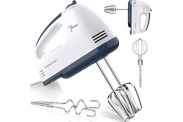 LILPARTNER Hand Mixer Electric, Ultra Power Kitchen Hand Mixer With 7-Speed & 5 Stainless Steel Accessories for Whipping Doug