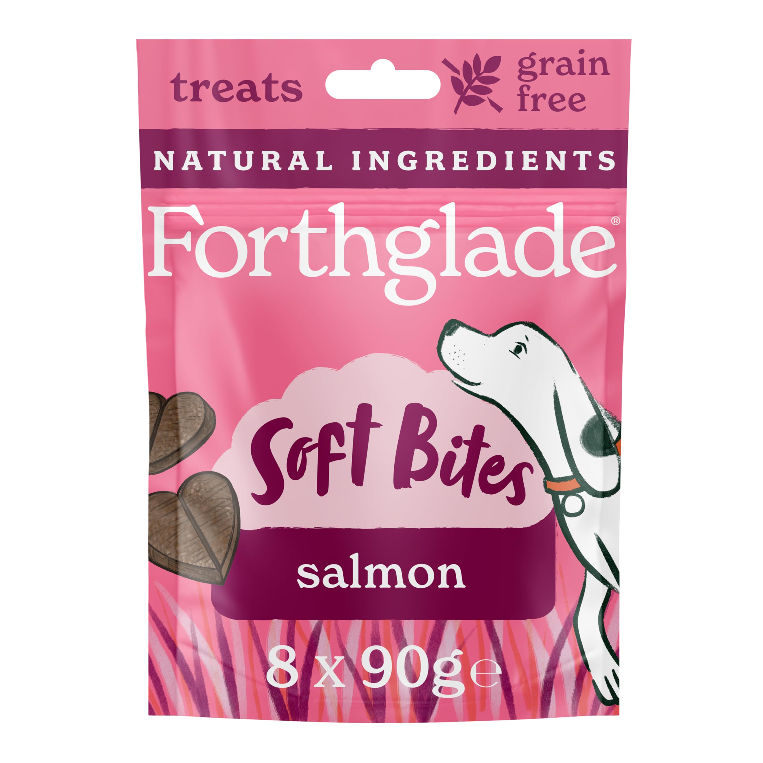 Forthglade Natural Dog Treats (8 x 90g Bags) - Hypoallergenic & Grain Free Dog Treats with Salmon, Hand-Baked Soft Bites, Resealable Bags — image 1