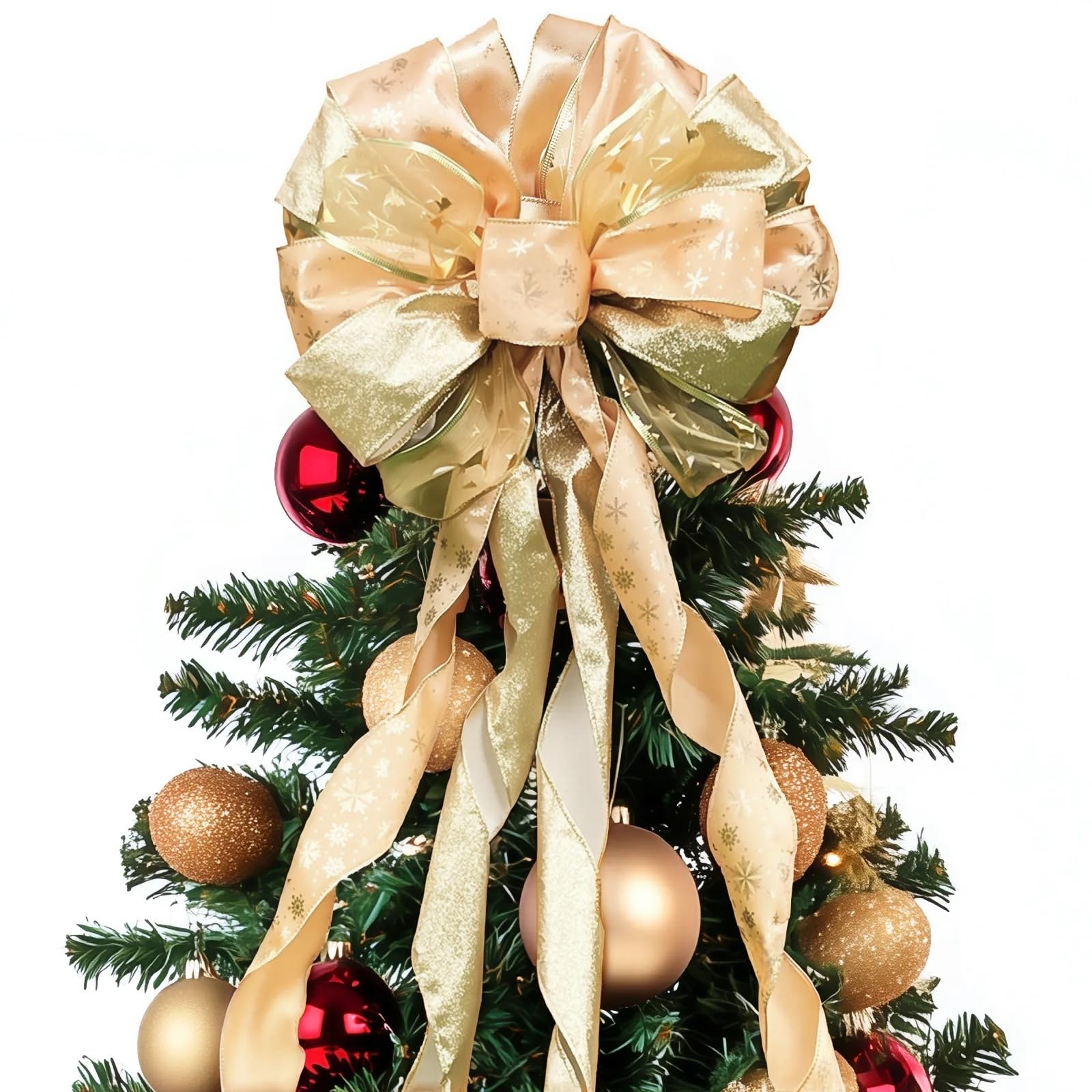 Photo 1 of 45 * 13Inch Christmas Tree Topper Bow Decoration, Large Glitter Tree Decoration Ornaments(Gold)
