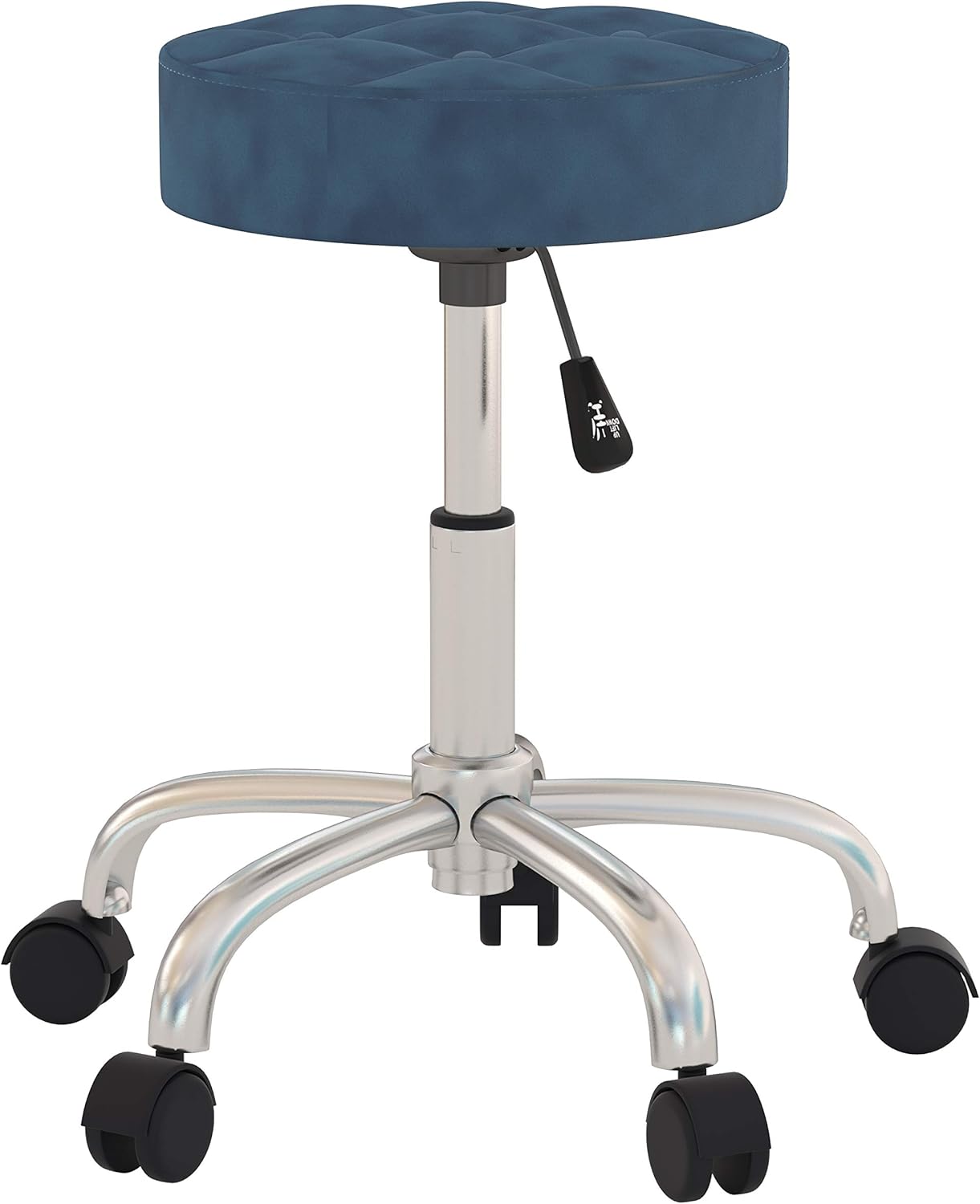 Hillsdale Nora Tufted Adjustable Backless Vanity/Office Stool with Casters, Blue Velvet: Furniture & Decor