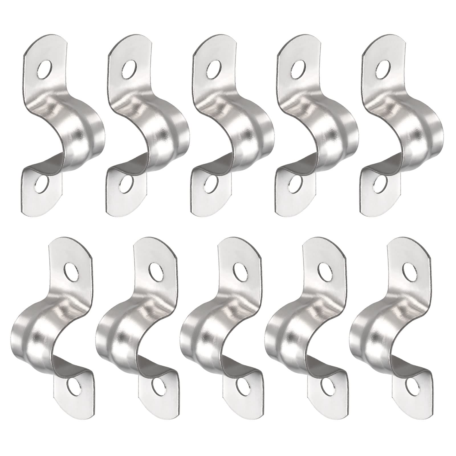 DTGN 40x12x13mm(LxWxH) Two Hole Strap - 10Pack - Good for Industrial 12mm Dia Pipe Fixing - 304 Stainless Steel Rigid Pipe Strap Clamp - Silver Tone