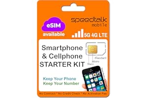 SpeedTalk Mobile Pre-Paid eSIM and SIM Card Starter Kit – No Contract Wireless Plans $5mo Talk Text Data Unlimited Plans - Cellphone 5G 4G LTE Apple iPhone, Android Smart Phones