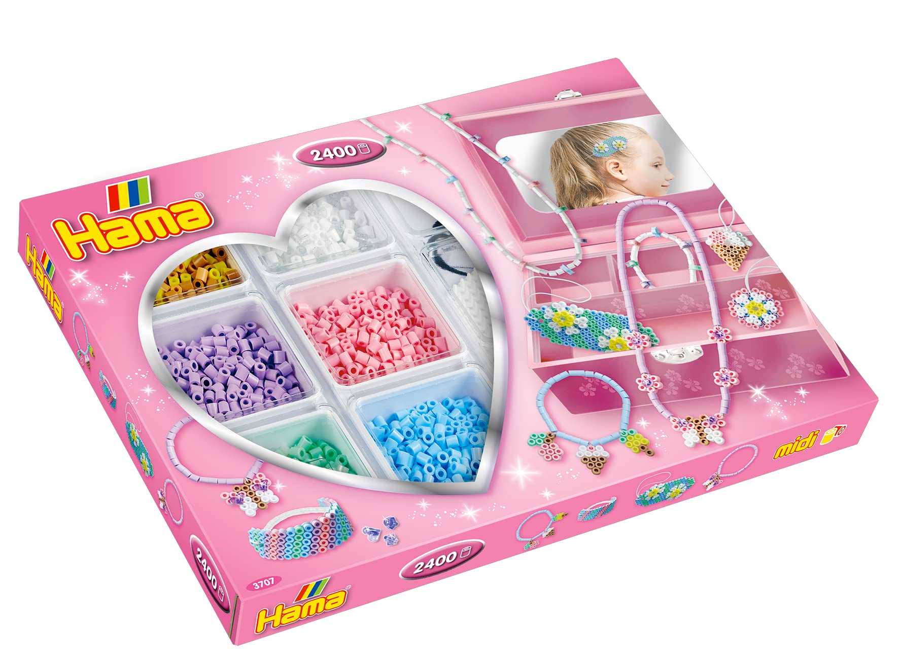 Hama Pink Activty Creative Box, Arts and Crafts Fuse Beads Set with Accessories, for Ages 5+, Official Set