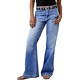 Flamingals Women’s Mid Rise Straight Leg Jeans Stretchy Baggy Boyfriend Wash Denim Jeans Without Belt