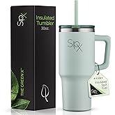 SIPX™ 30 oz Insulated Tumbler with Handle & Straw – Vacuum Insulated Stainless Steel, Leakproof, Cupholder Friendly – Perfect for Iced Coffee, Water & Travel – Green