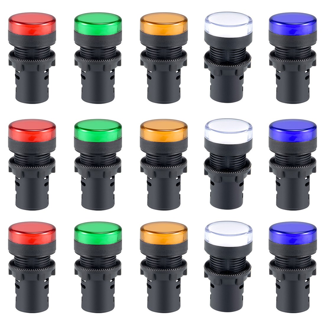sourcing map 15Pcs AC 220V Indicator Lights, Red+Blue+Yellow+Green+White LED, Flush Panel Mount 7/8" 22mm