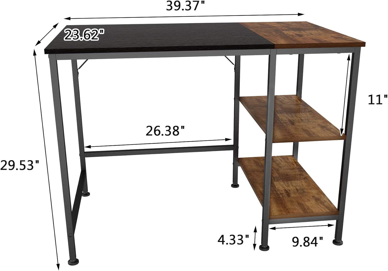 JOISCOPE Computer Desk with Shelves,Laptop Table with Wooden Drawer,40 inches(Black Oak Finish): Kitchen & Dining