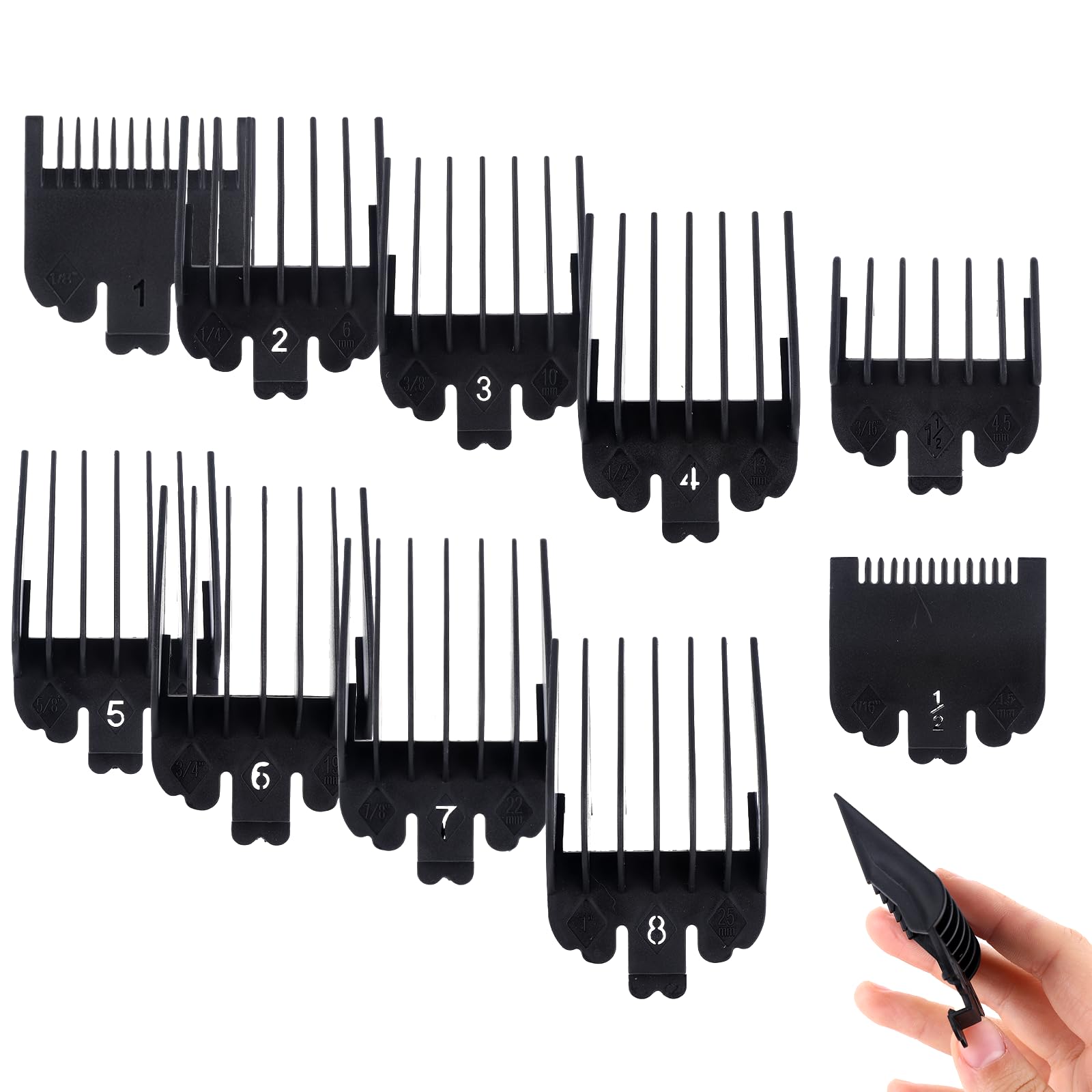 Photo 1 of 10 Pcs Wahl Clipper Guards Set, Black Guards for Men Clippers, Replacement Wahl Clipper Attachments, Professional Hair Clipper Combs Guides for Most 10Wahl Clippers Trimmers