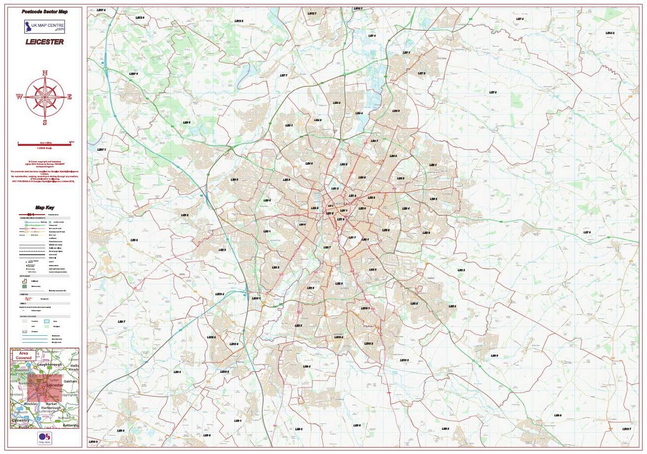 Postcode City Sector Map Leicester Flat Standard Matte Paper