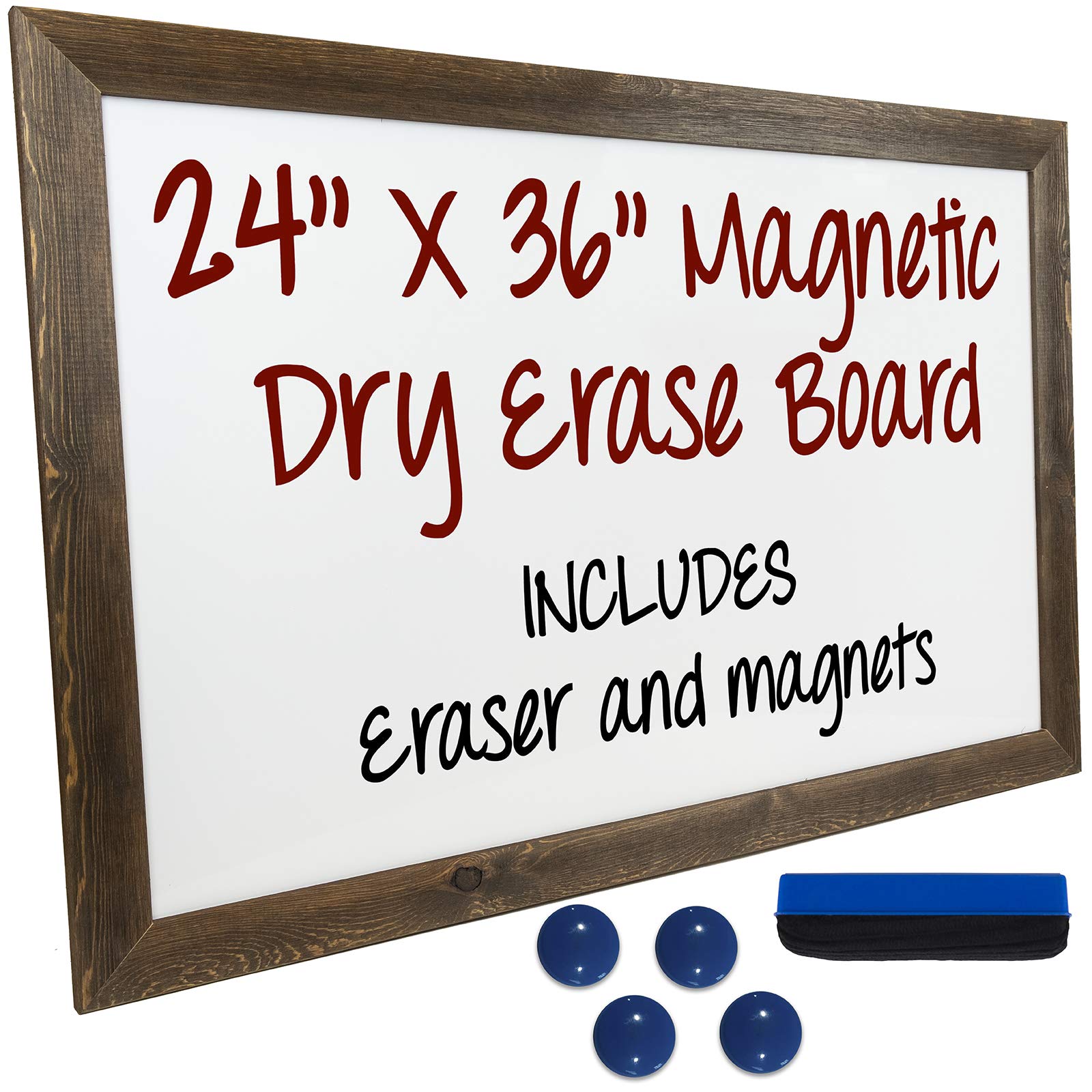 Excello Global Products Rustic Wooden Magnetic Dry Erase Whiteboard, 24"x36" Image