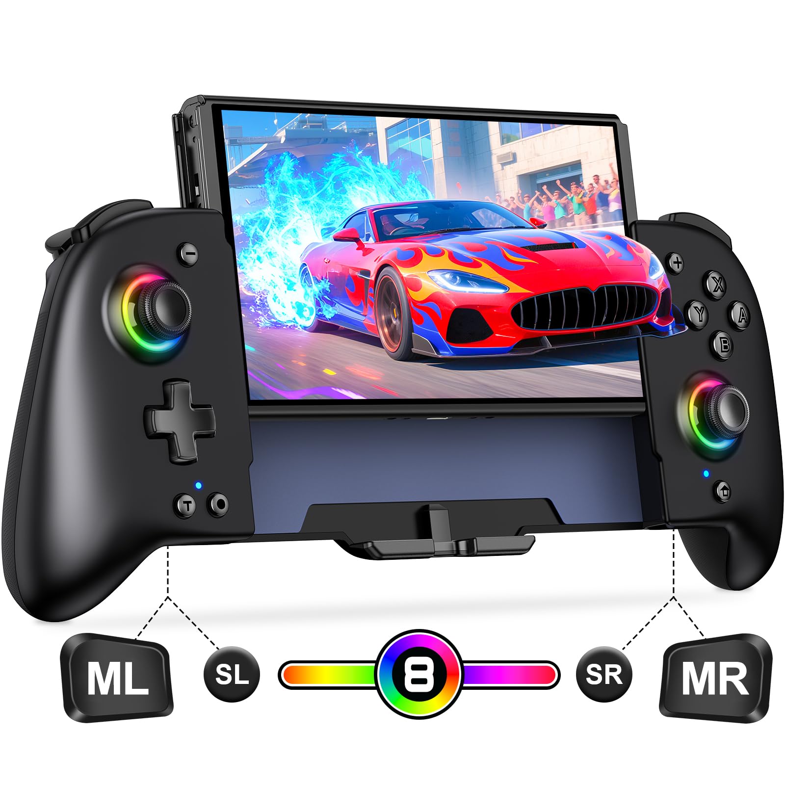 Photo 1 of Gammeefy Switch Controllers Compatible with Nintendo Switch/Switch OLED, One-Piece Joypad Controller Replacement for Switch Pro Controller with 9 Lights Color, Turbo, Macro, KeyLinker APP