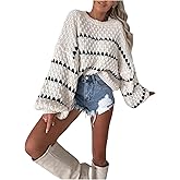 GORGLITTER Women's Striped Long Sleeve Oversized Chunky Sweater Trendy Fall Cozy Cute Cable Knit Pullover Sweater Tops