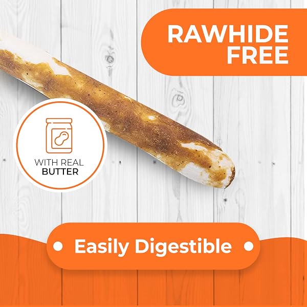CANINE NATURALS PEANUT BUTTER CHEW – RAWHIDE FREE AND DOG TREATS – MADE FROM REAL PEANUT BUTTER – ALL-NATURAL AND EASILY DIGESTIBLE – 40 PACK OF 5 INCH STICK CHEWS