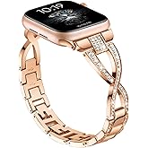 Slim Band Compatible with Apple Watch Bands 40mm 41mm 42mm 38mm 44mm 45mm 46mm 49mm Women, Thin Dressy Metal Stainless Steel Bracelet with Bling Diamond for iWatch Series 11 10 9 8 7 6 5 4 3 SE Ultra