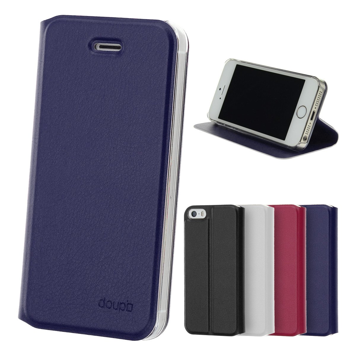 doupi Flip Cover for iPhone 5 / 5S / SE, Magnet Protective Flip Case Book Style Screen Protector Stand, dark blue โ image 1
