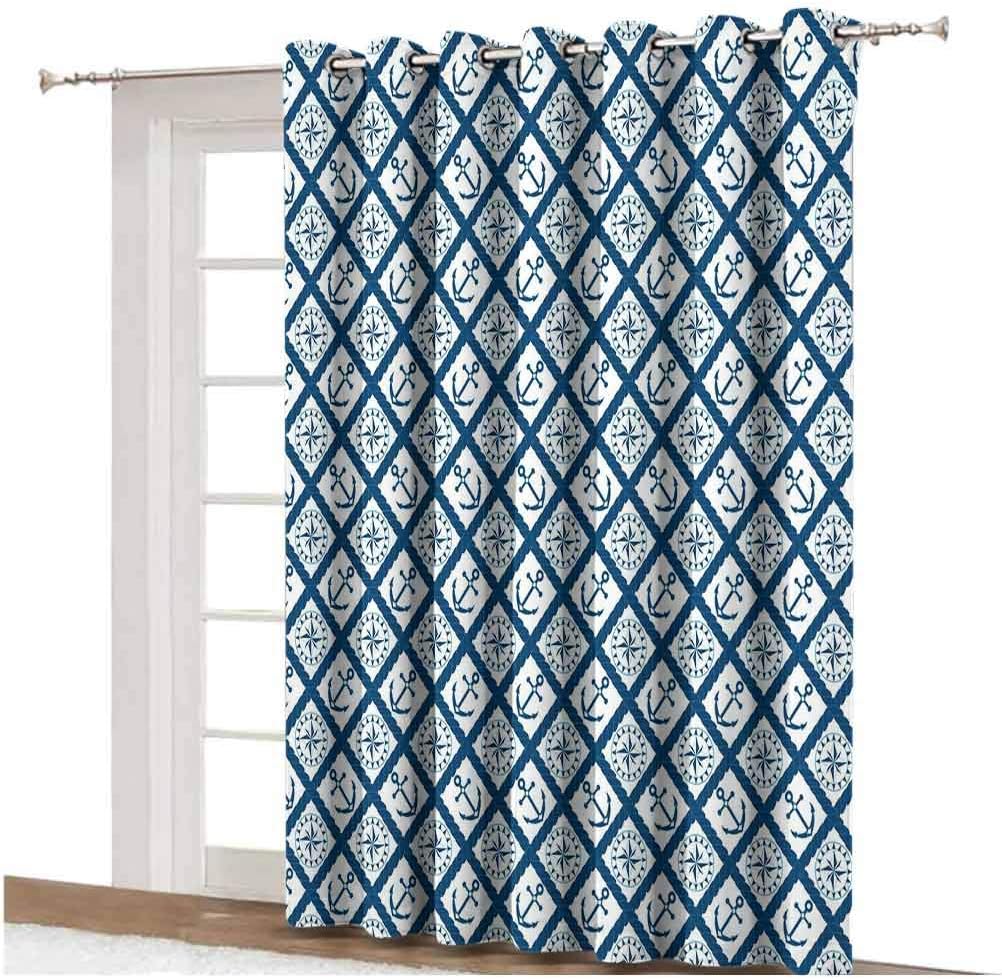 Navy Sliding Door Curtain Nautical Pattern with Anchor and