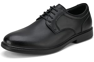 HEEZ Men's Oxford Shoes, Lace Up Dress Oxford Shoes, Comfortable Classic Formal Shoes for Men with Round Toe, Removable Rebounded Insole, Medium Arch Support, Lightweight PU Outsole