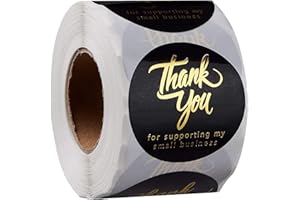 IBAKE 500 Pcs 2 Inch Thank You for Supporting My Small Business Stickers – Black Waterproof Self-Adhesive Labels with 4 Elegant Designs – Durable Envelope Seals for Packaging, Gift Bags, Boxes & Orders