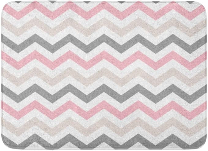 Amazon Com Emvency Doormats Bath Rugs Outdoor Indoor Door Mat Pink Grey Chevron Zigzag Pattern Beige Abstract Beautiful Beauty Bathroom Decor Rug Bath Mat 16 X 24 Kitchen Dining