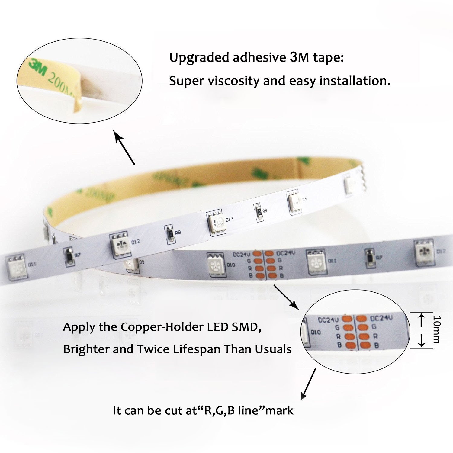 ALED LIGHT ® Tiras Led 5050 RGB 5m de Longitud 150 Led Multicolor Control Remoto de 44 Botones y Fuente de Alimentación [Clase de Eficiencia Energética A]