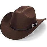 Women-Classic-Western-Cowboy-Shapeable-Hat - Men-Roll-Up-Wide-Brim-Felt-Fedora-Hats-Cowgirl-Hat with Belt Buckle(M-L)