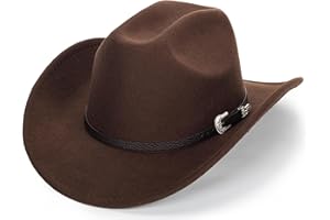 CAYSEP Women-Classic-Western-Cowboy-Shapeable-Hat - Men-Roll-Up-Wide-Brim-Felt-Fedora-Hats-Cowgirl-Hat with Belt Buckle(M-L)