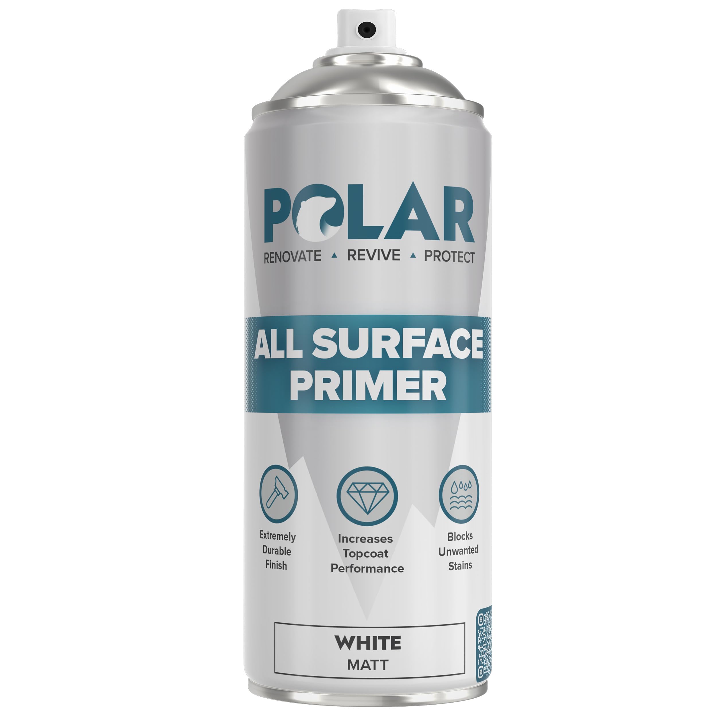 Polar All Surface Primer Spray Paint - 400ml, Matt White - Quick Drying Undercoat - Easy Spray Primer with Strong Adhesion - For Interior & Exterior Surfaces