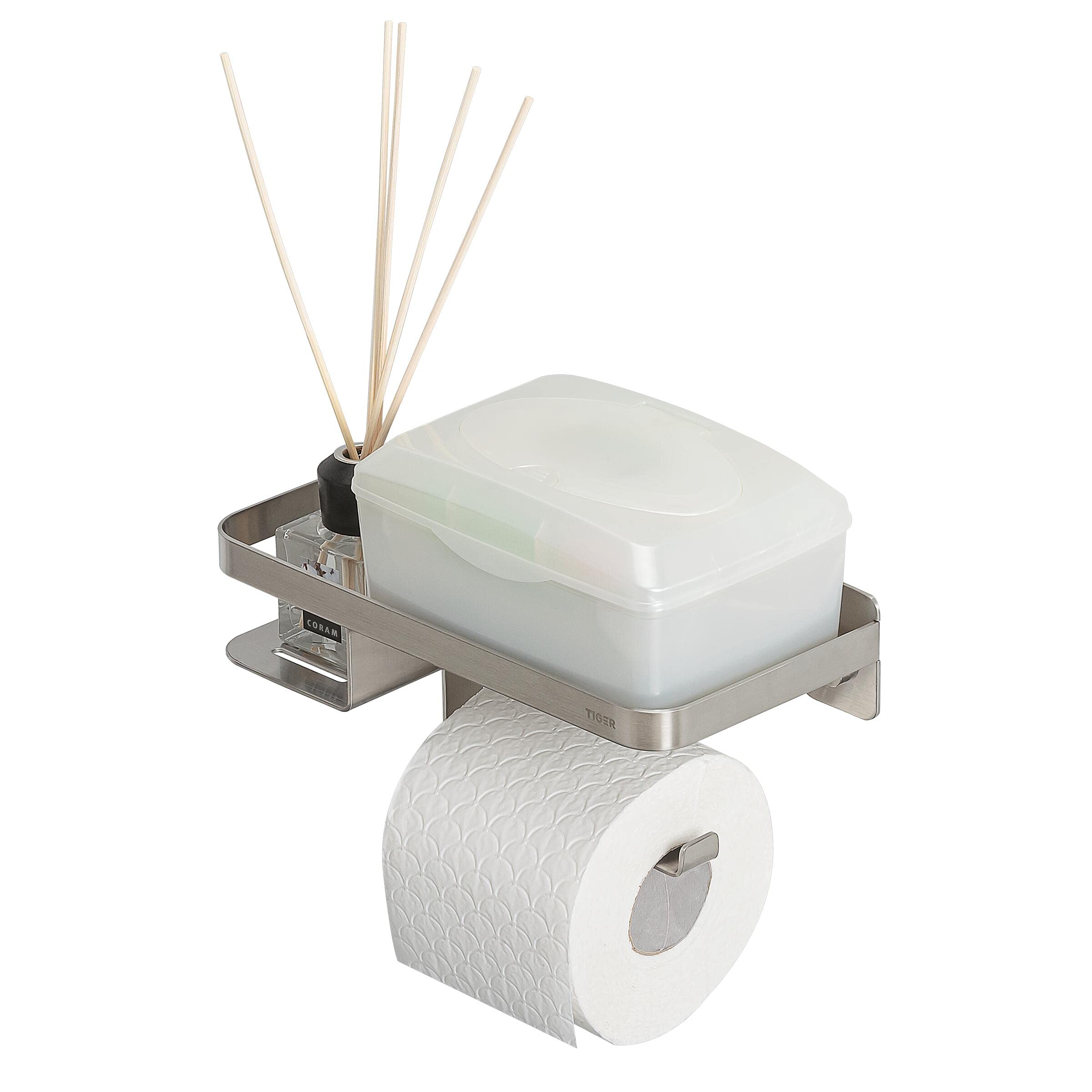 Tiger Caddy Toilet Roll Holder with Shelf 24 cm Brushed Stainless Steel