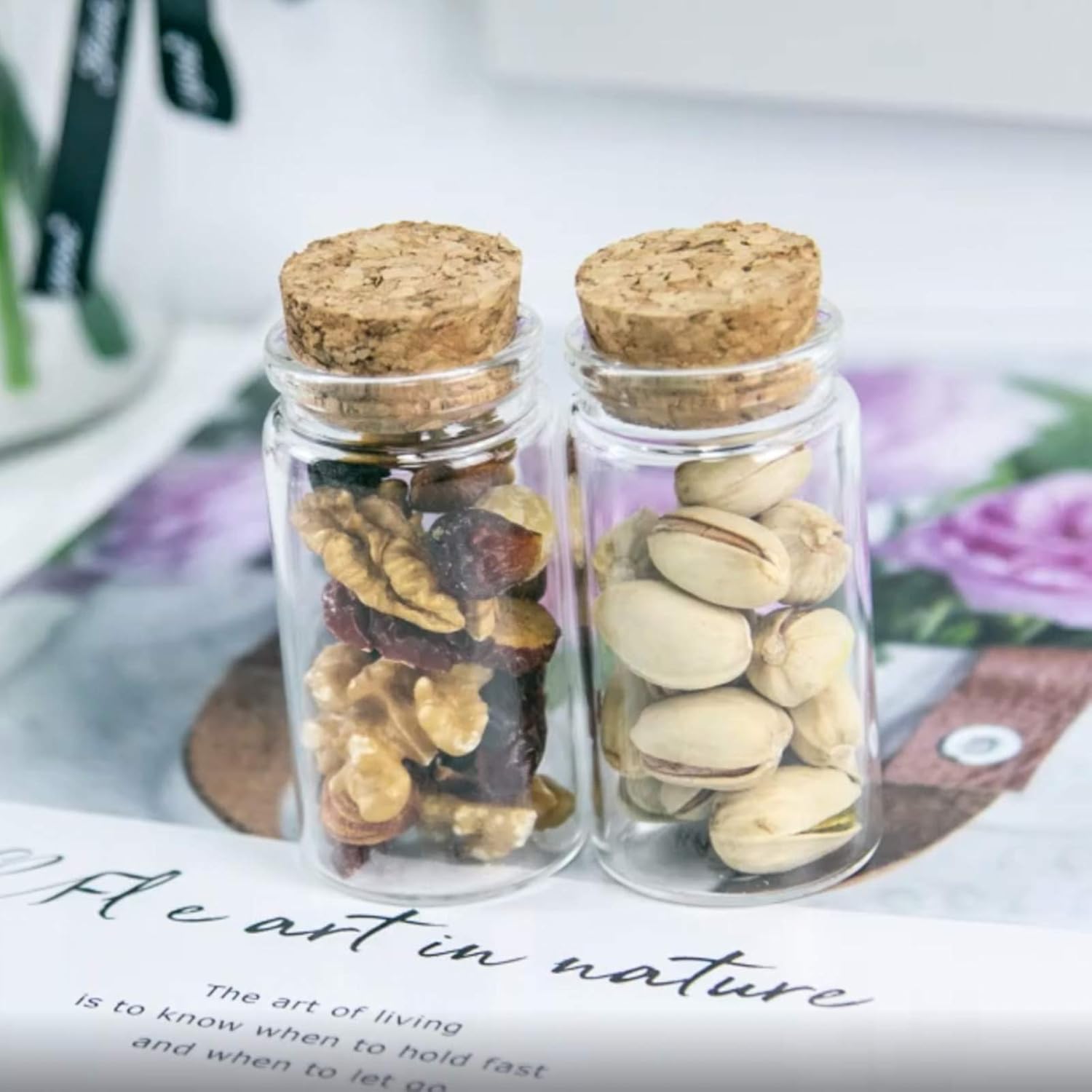 Dmyond 20pcs Mini Glass Jars Bottles with Cork, Decorative Wish Bottles with 50pcs Tags and 30M Twine, Small Glass Bottles, Clear Vials Glass Favor Jars for Wedding Favors Birthday Home Decorations: Home Improvement