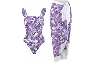 YMADREIG Womens One Piece Swimsuits with Cover Up 2 Piece Floral Print Bathing Suit Wrap Skirt Sarong Tummy Control Tankini