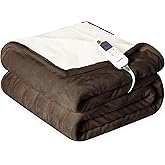 Cozorbt Heat Blanket 50”x60” Throw,Soft Flannel & Sherpa Reversible Electric Blanket with 10 Heat Settings,12 Timer Setting and 3 Hours Auto-Shut Off,ETL Certified Machine Washable,Dark Brown