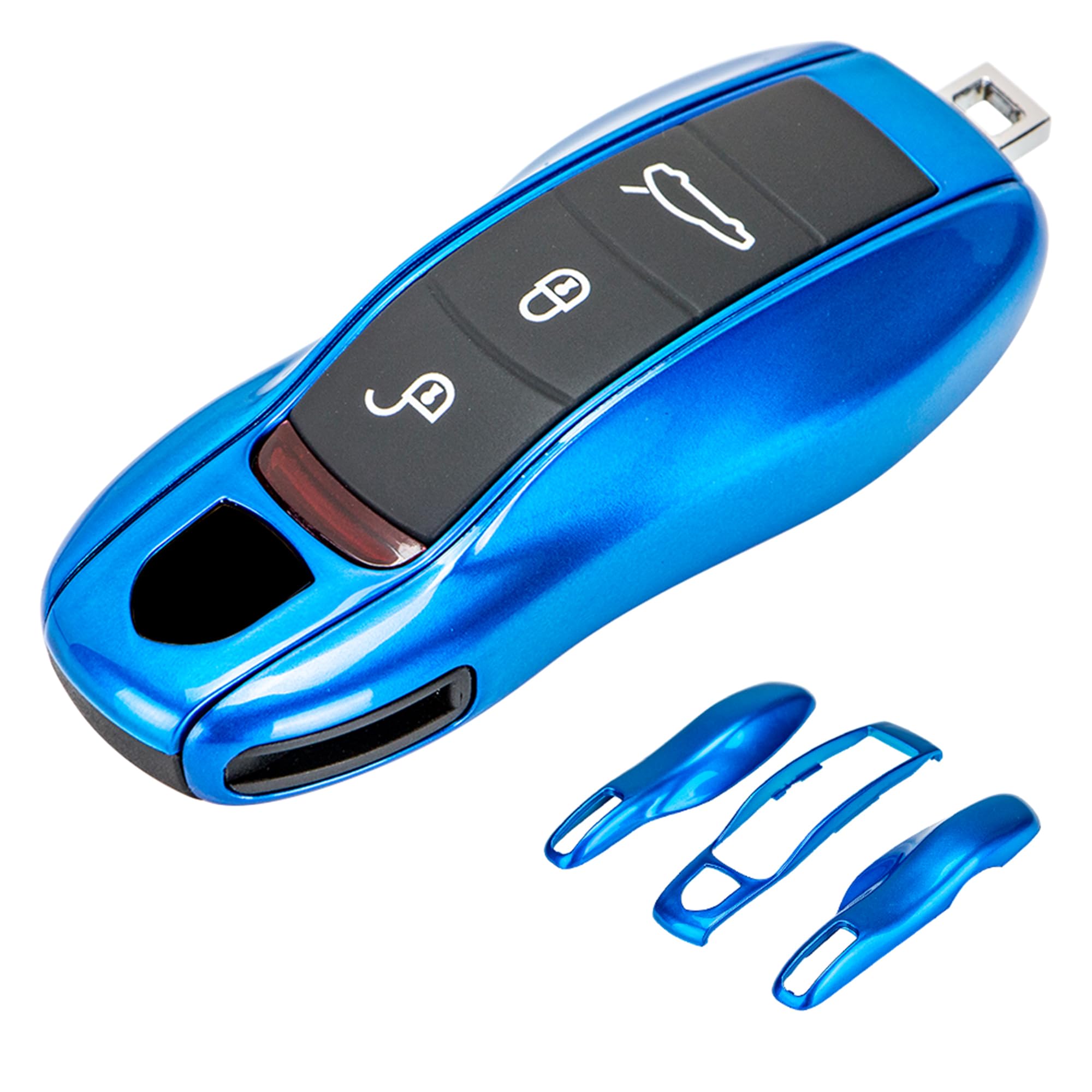 Photo 1 of Rolling Gears 3-Piece Gloss Blue Painted Key Cover Compatible with Porsche Key Fob Shell Replacement Case