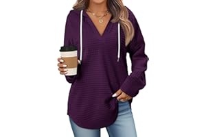 ONLYSHE Womens Hoodie Sweatshirt Lightweight Cozy Waffle Knit Pullover Top with Kangaroo Pockets