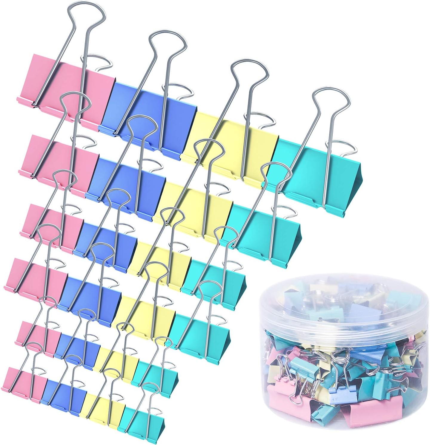 120Pcs Binder Clips Paper Clamps Assorted 4 Sizes, Paper Binder Clips Metal Fold Back Clips with Box for Office, School and Home Supplies, Multicolor : Office Products