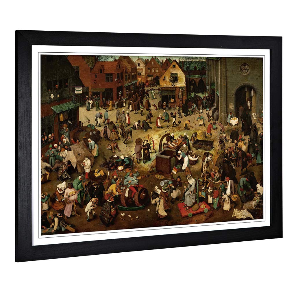 Big Box Art Framed Print of Pieter Bruegel The Elder The Fight Between Carnival and Lent Design | Wall Art Picture| Home Decor for Living Room, Bedroom, Office, Black, A2 / 24.5x18 Inch / 62x45cm