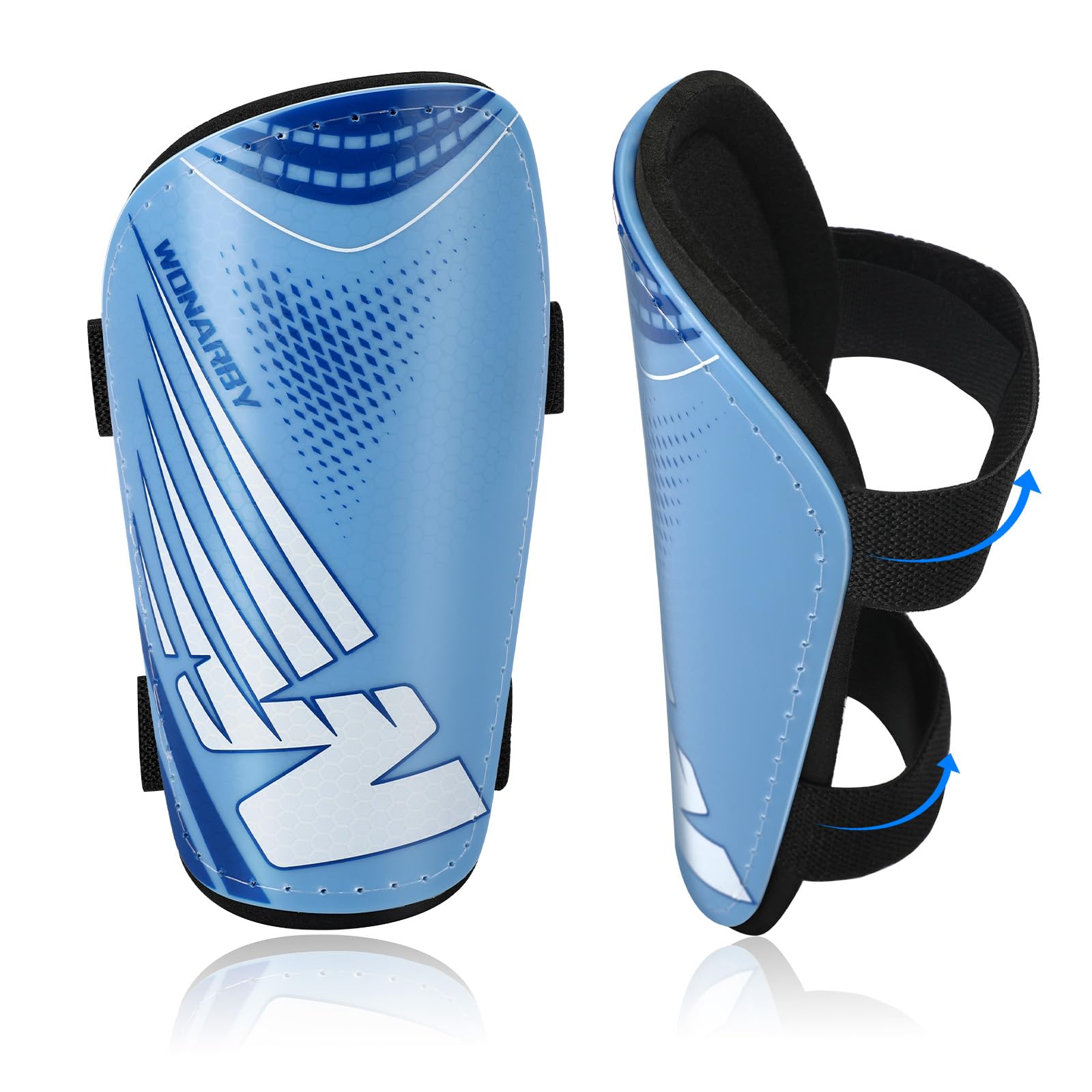 Shin Pads Football Youth Kids - Shin Guard for Boys Girls Teenagers 2-18 Years Old - Soccer Shin Guards Protection Equipment with Adjustable Straps - Blue,M