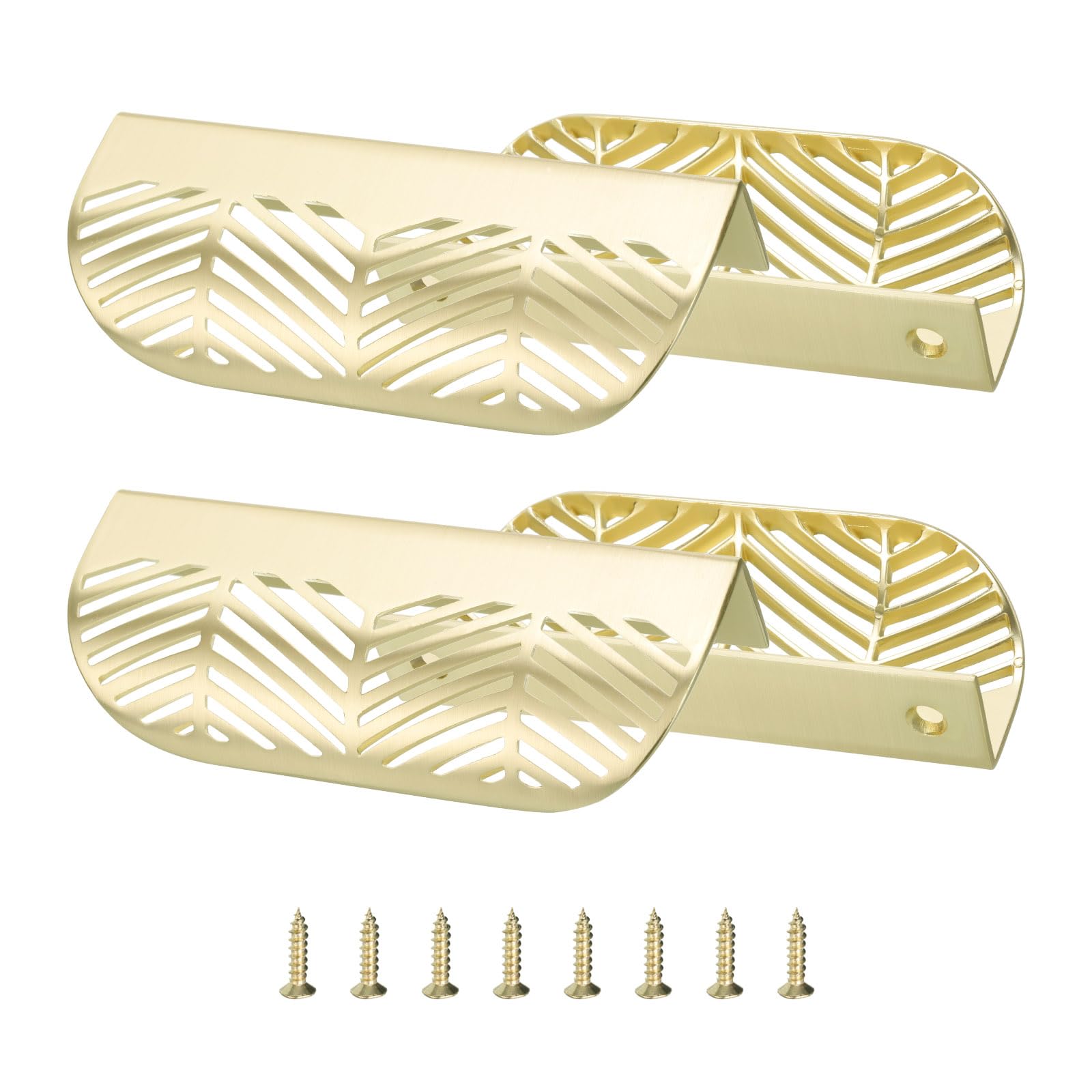 Uxcell 4 Pack Edge Pulls for Cabinets, Hollow Leaf Cabinet Pulls Finger Edge Pull Cabinet Handles 3.7" Hole Centers Leaf Knobs and Pulls for Dresser Drawer
