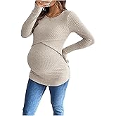 MakeMeChic Women's Maternity Shirts Knit Wrap Nursing Top Fall Maternity Clothes