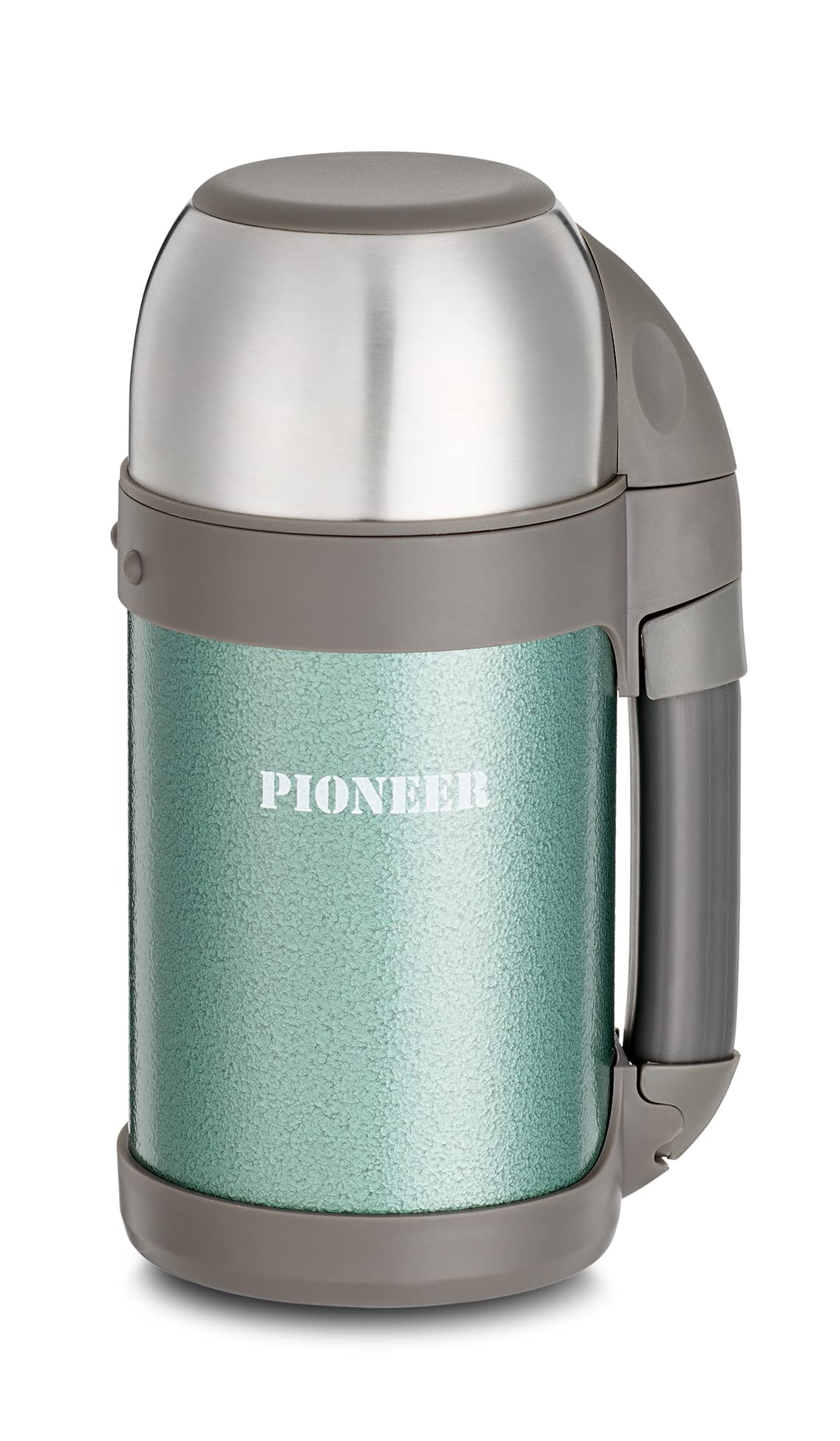 Pioneer Stainless Steel Vacuum Flask Thermal Mug with Secure Grip Extendable Handle, 1 Litre 33.81 fl oz - Green