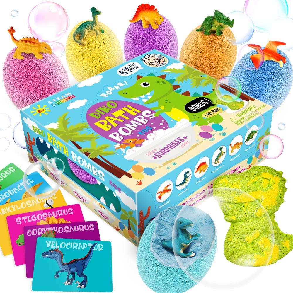 Dino Egg Bath Bombs with Surprise Inside for Kids Dinosaur in Each Fizz